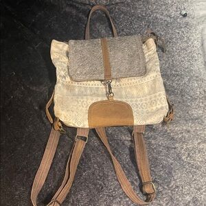 Myra Bag Cream & Brown Patterned Canvas Backpack